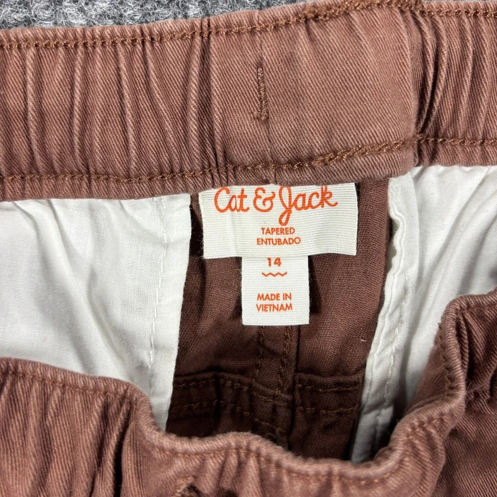 Cat & Jack Cargo Pants Kids Size 14 Brown Tapered Elastic Waist Drawstring